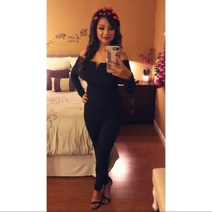 Black long sleeve off shoulder jumpsuit